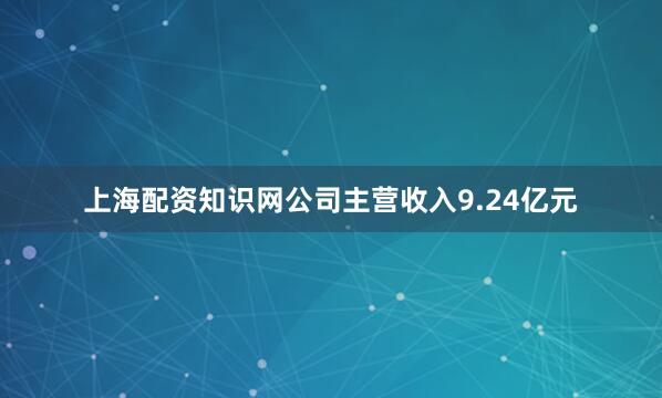 上海配资知识网公司主营收入9.24亿元